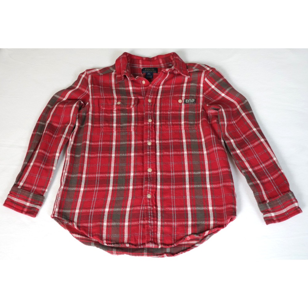 Polo Ralph Lauren Kids Red Plaid Flannel Button Down Shirt Size M 10-12